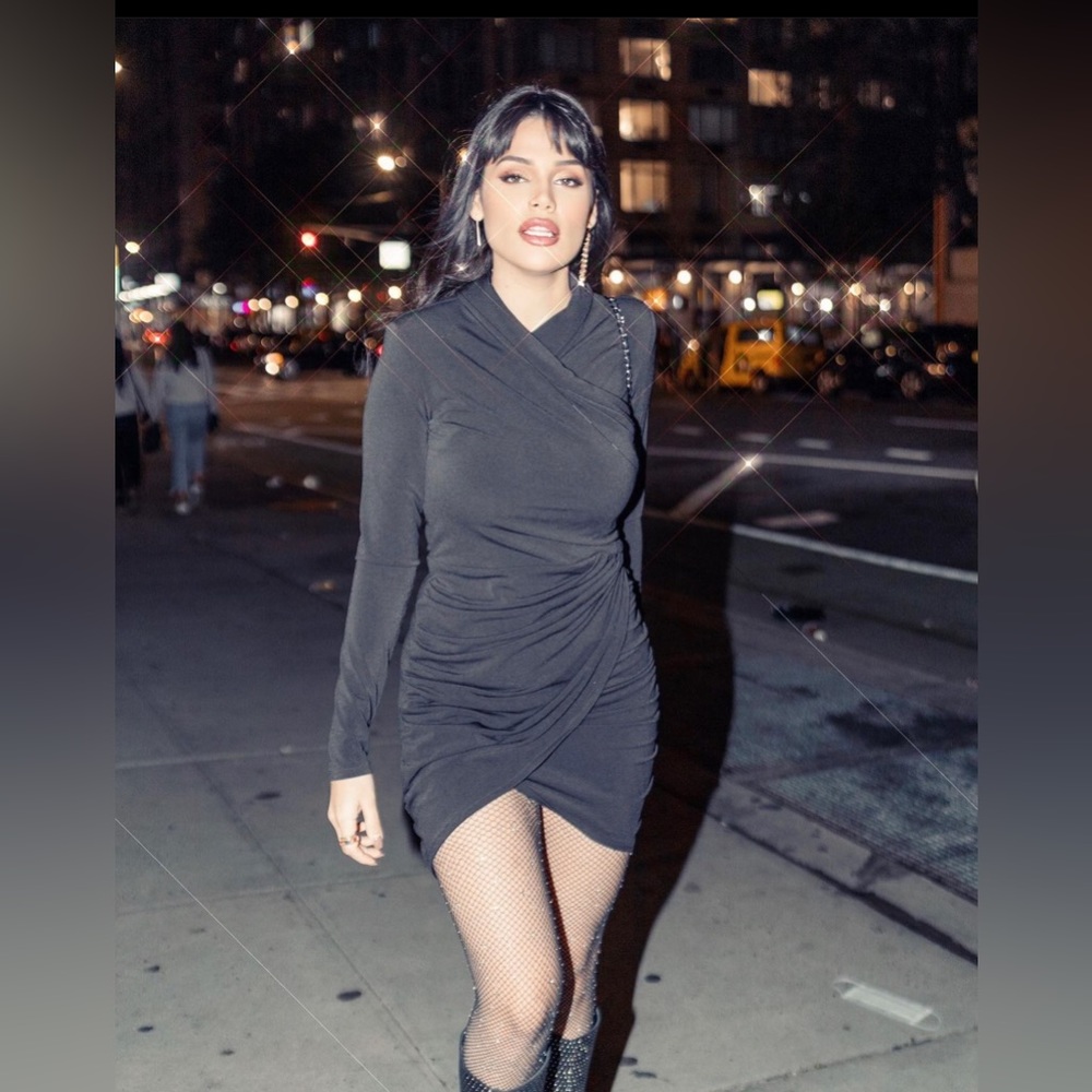 [VIRNA DRÓ] Draped long sleeve dress with shoulder pads